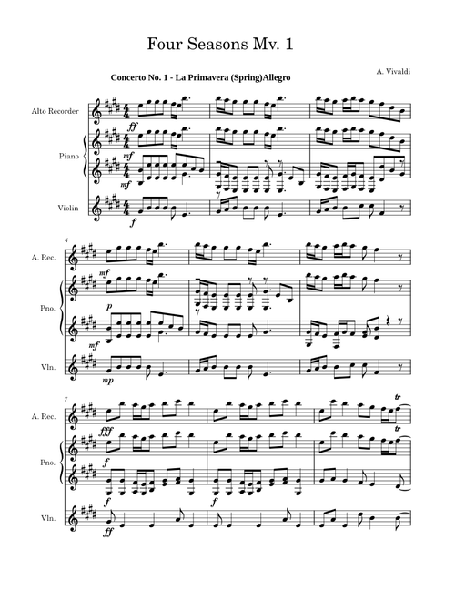 The four seasons - spring – Antonio Vivaldi Antonio Vivaldi The four seasons - spring –  Mv. 1