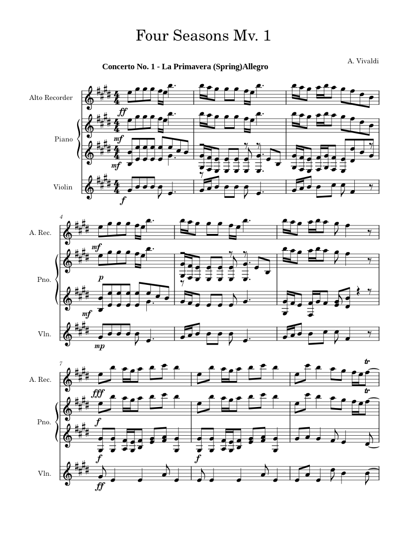 The four seasons - spring – Antonio Vivaldi Antonio Vivaldi The four ...