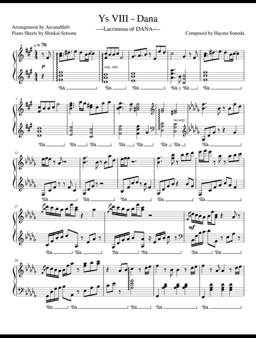 Ys VIII OST sheet music by Shinkai Setsuna | Play, print, and