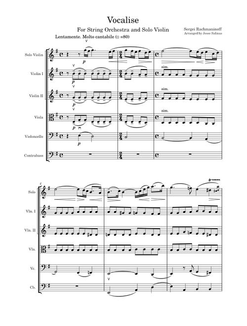 Vocalise for String Orchestra and Solo Violin