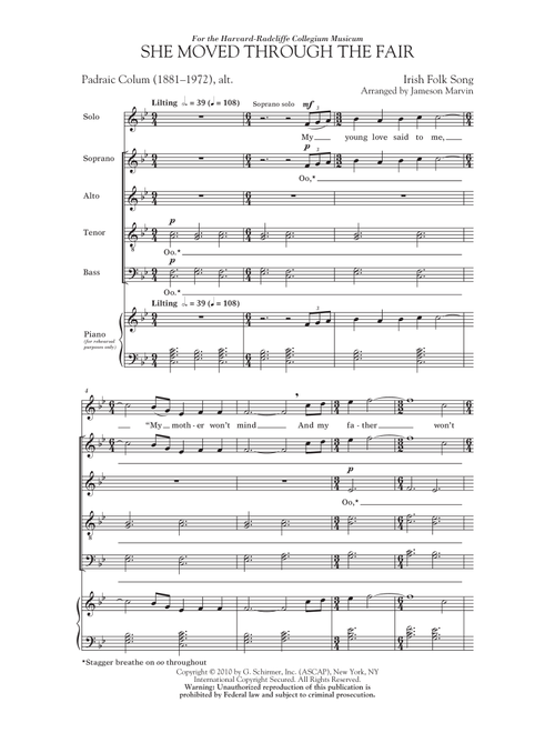 She Moved Thro' The Fair (She Moved Through The Fair) (Arr. Jameson Marvin) - Traditional Irish Folk Song (Choral, SATB)