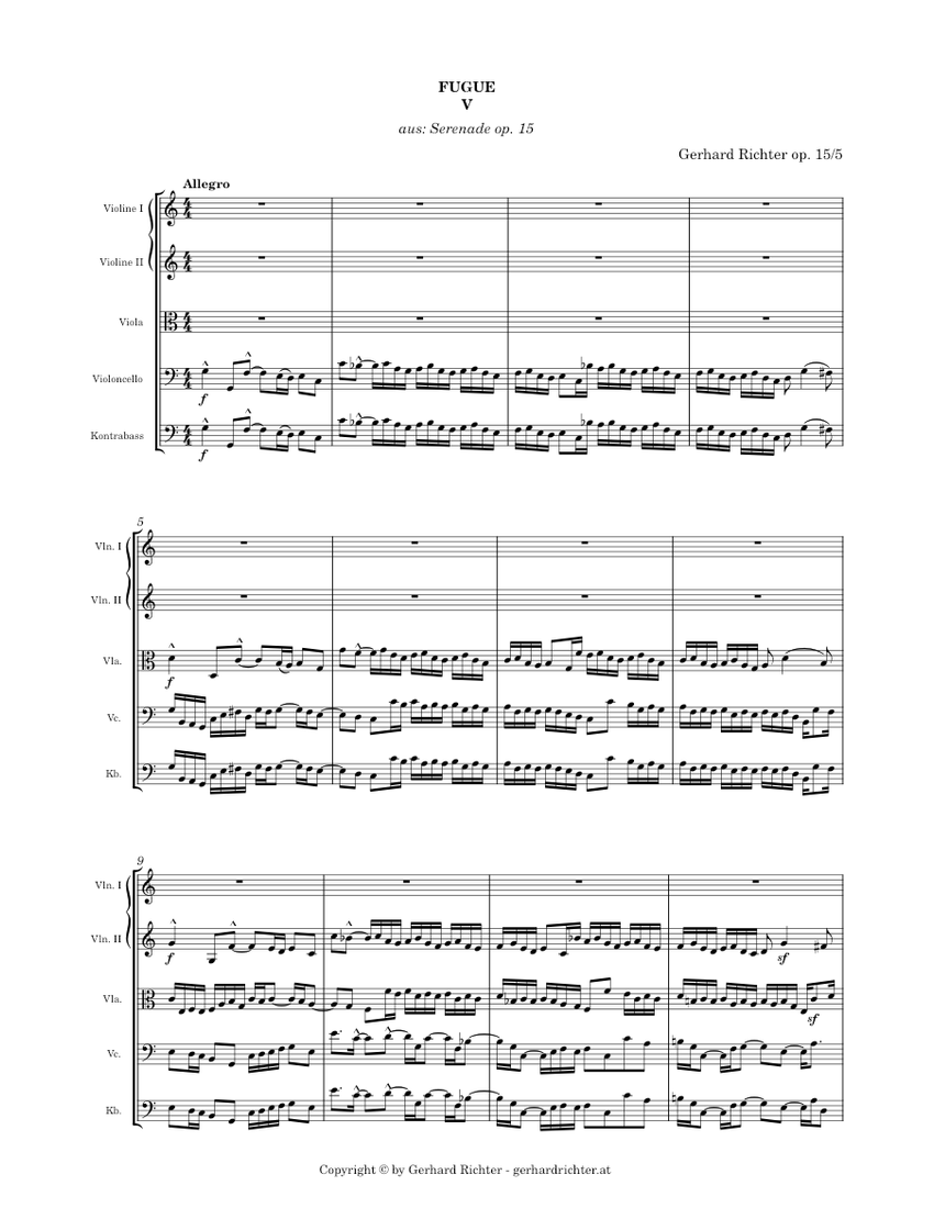 Serenade for String Orchestra op. 15/5 Fugue Sheet music for Piano