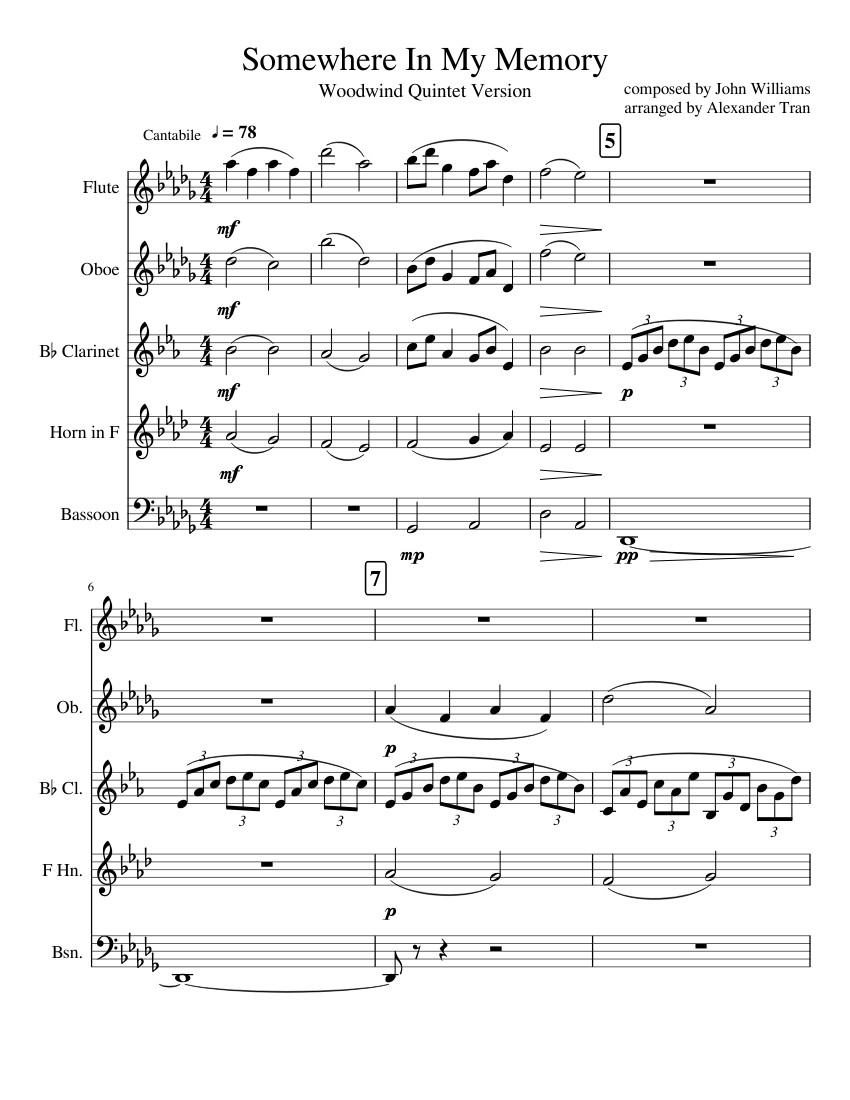 Somewhere In My Memory Sheet music for Flute, Oboe, Clarinet