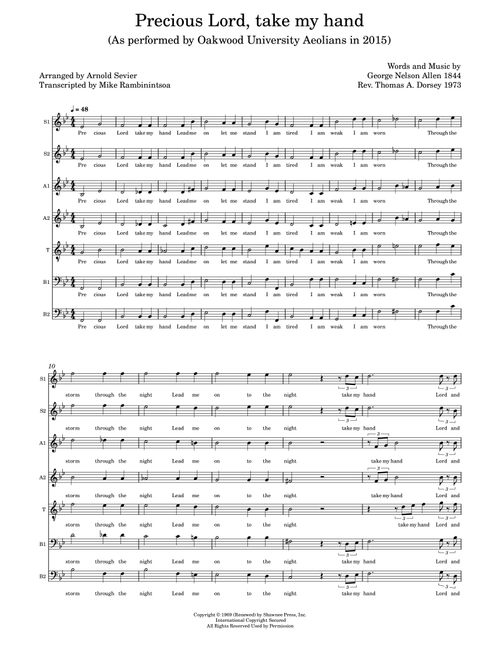 Precious Lord Take My Hand (Arr. Arnold Sevier, transcripted by Mike Rambinintsoa) - Joyce Merman, George Nelson Allen (Choral, SATB divisi)