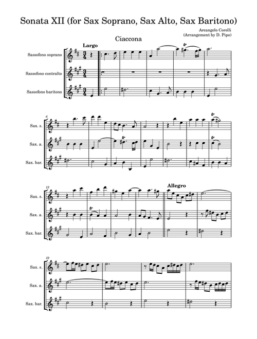 Sonata XII Opus.2 (Arr. Daniel Pipo) - Arcangelo Corelli (Woodwind Ensemble)