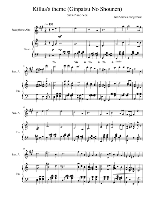 Killua's theme (Ginpatsu No Shounen) Sax/Piano - Hunter X Hunter OST
