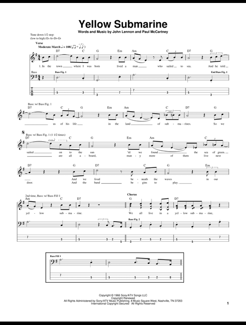 Yellow Submarine - The Beatles (Bass Tab)