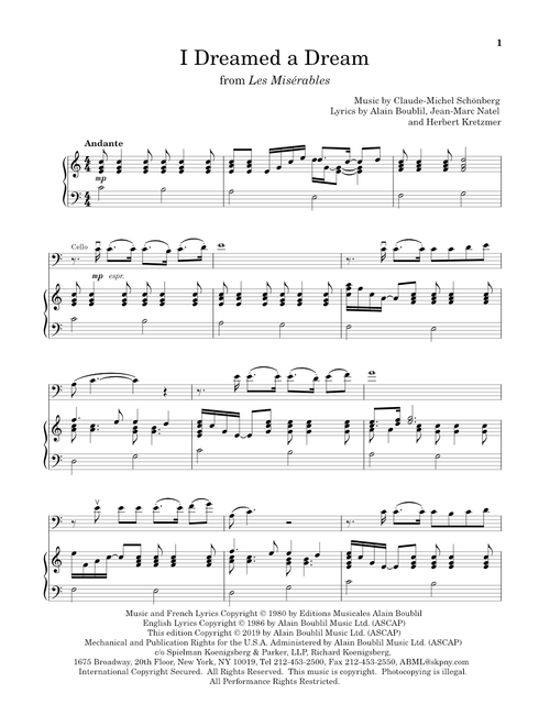 I Dreamed A Dream (from Les Miserables) - Boublil and Schonberg, Alain Boublil, Jean-Marc Natel (Cello and Piano)