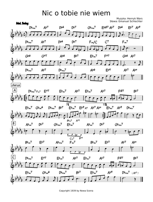 Nic o tobie nie wiem – H. Wars / E. Schlechter (LEAD SHEET)