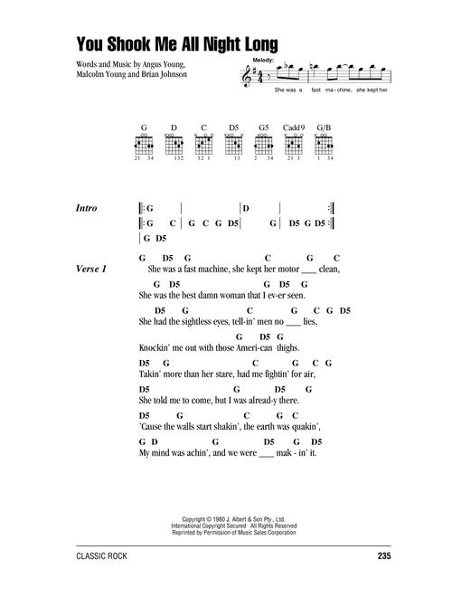 You Shook Me All Night Long - AC/DC (Guitar Chords-Lyrics)