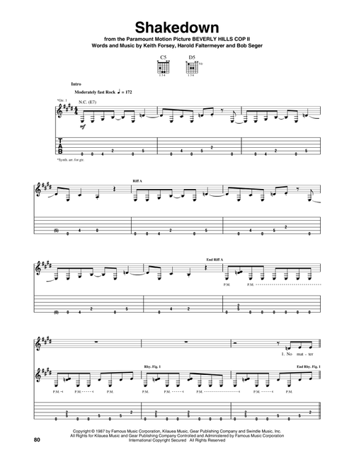 Shakedown (from Beverly Hills Cop II) - Bob Seger (Guitar Tab)