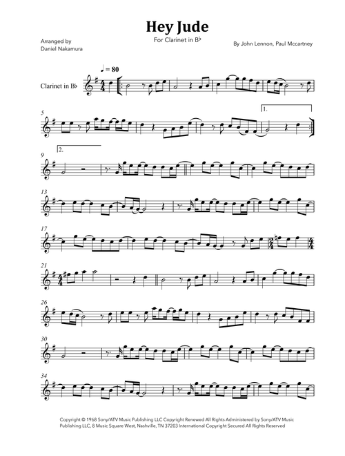 Hey Jude (Arr. Daniel Nakamura) - The Beatles (Clarinet Solo)