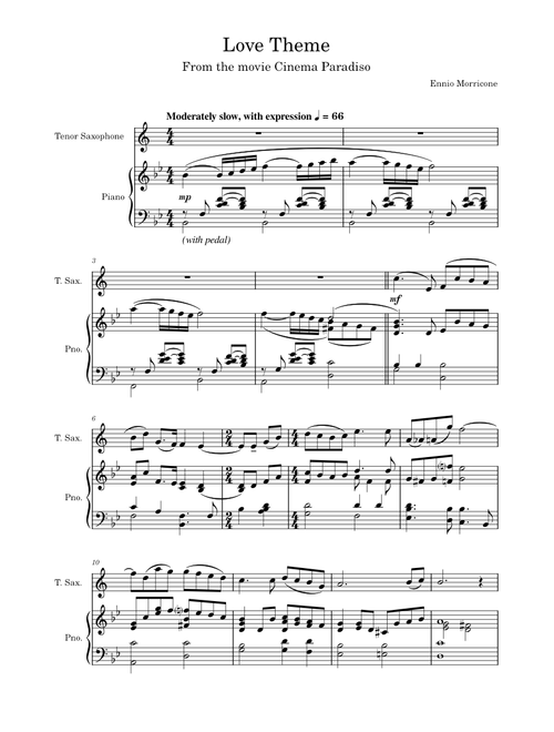 Love Theme (from Cinema Paradiso) – Ennio Morricone (tenor saxophone and piano)