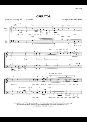 Play Official version of Operator Sheet Music by The Manhattan Transfer ...