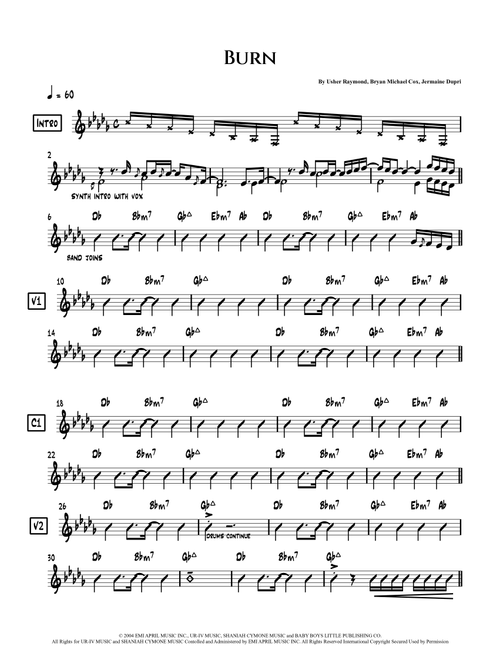 Burn (Arr. Lef Germenlis) - Usher (Lead Sheet - Fake Book)