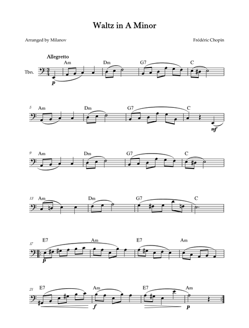 Waltz in A Minor | B. 150, Op. Posth. | Chopin | Trombone | Chords (Arr. Milanov) - Frédéric Chopin (Trombone Solo)