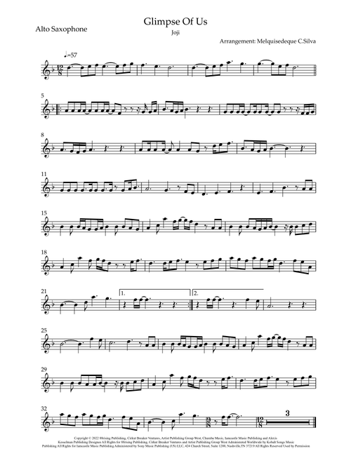Glimpse Of Us (Arr. Melquisedeque C.Silva) - Joji (Alto Sax Solo)