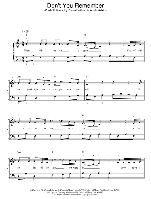 Don't You Remember - Adele (Easy Piano)
