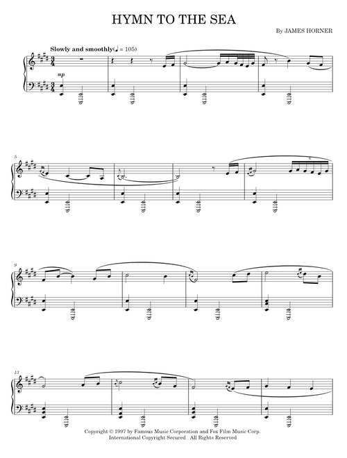 Hymn to the sea - James Horner (Piano-Vocal-Guitar)