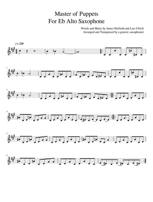 Master of Puppets for Eb Alto Saxophone