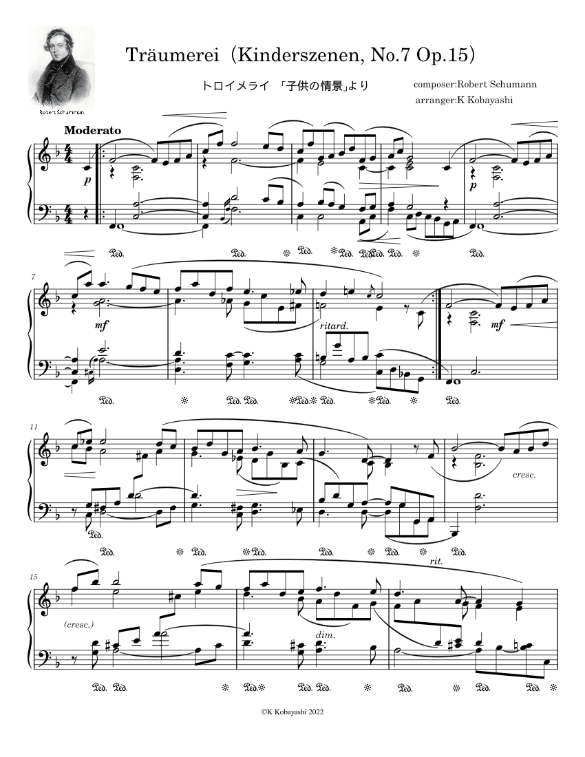 Träumerei(トロイメライ) Robert Schumman Sheet music for Piano (Solo