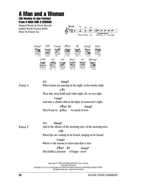 A Man And A Woman (Un Homme Et Une Femme) - Francis Lai (Guitar Chords-Lyrics)