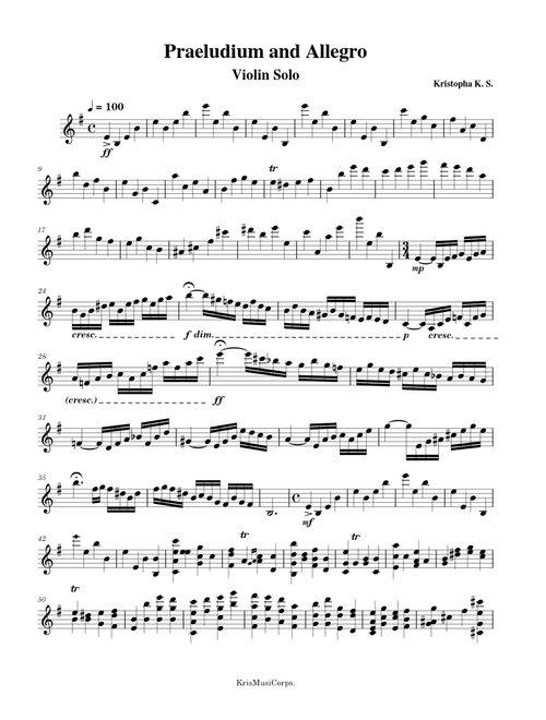 Praeludium and Allegro in the Style of Pugnani – Fritz Kreisler Praeludium and Allegro