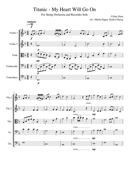 Titanic - My Heart Will Go On - String Orch. + Recorder