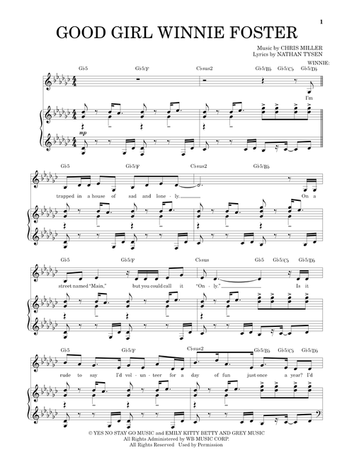 Good Girl Winnie Foster - Chris Miller, Nathan Tysen (Piano Vocal)