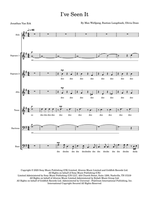 I've Seen It (Arr. Jonathan Van Eck) - Olivia Dean (Choral, SATB divisi)