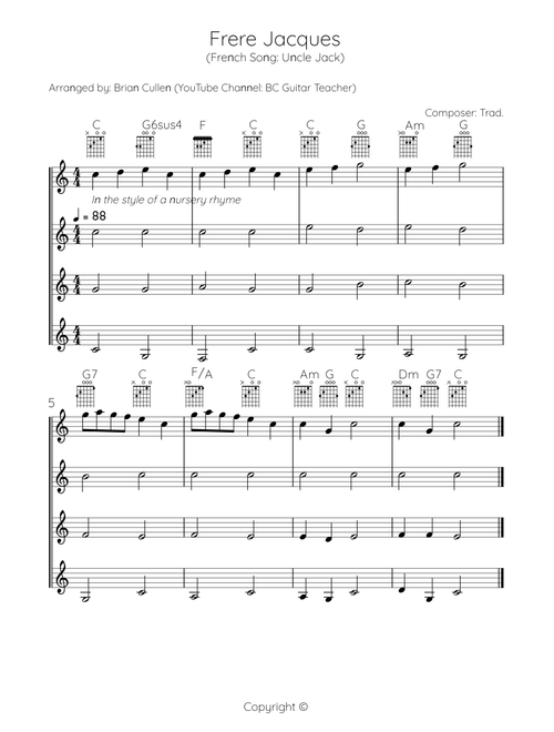 Frere Jacques Student Guitar Quartet – Misc Traditional