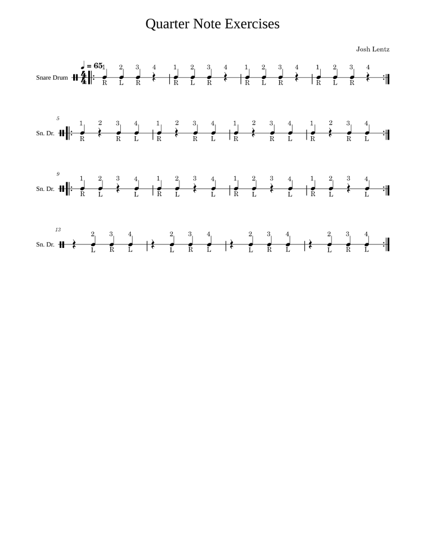 Quarter Note Exercises Sheet music for Snare drum (Solo)