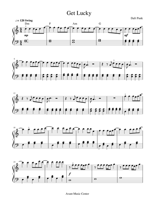 Get Lucky piano BEGINNER swing