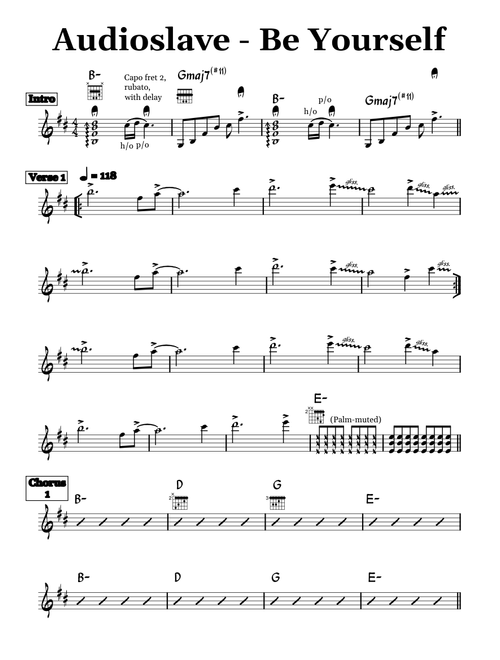 Be Yourself – Audioslave (guitar chord chart)