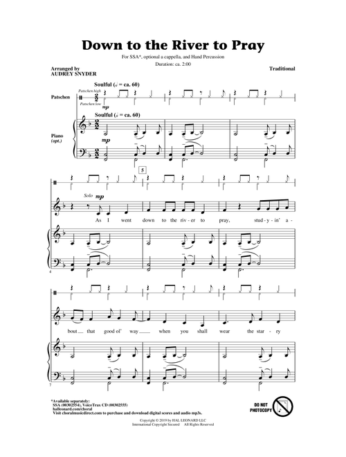 Down To The River To Pray (arr. Audrey Snyder) - Traditional (Choral, SSA)