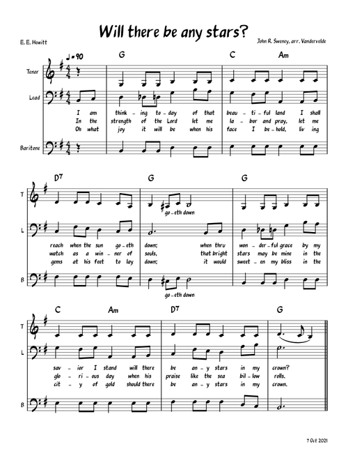 Will there be any stars? – John R. Sweney arr. Vandervelde