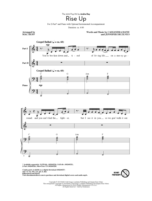 Rise Up (arr. Mac Huff) - Andra Day (Choral, 2-Part)
