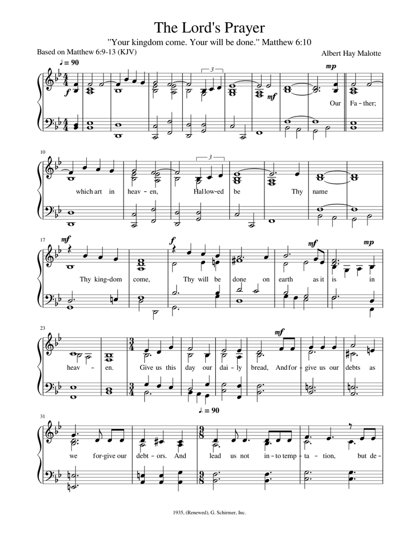 Free Sheet Music For Piano The Lord S Prayer