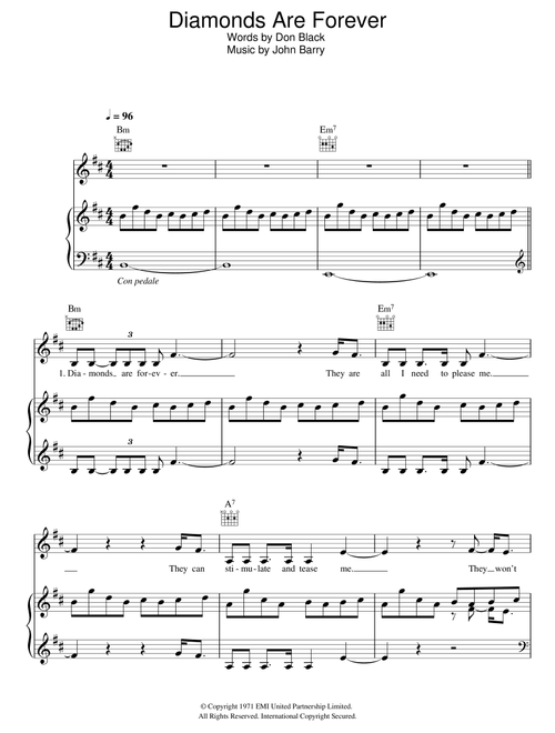 Diamonds Are Forever - Shirley Bassey (Piano-Vocal-Guitar (Piano Accompaniment))