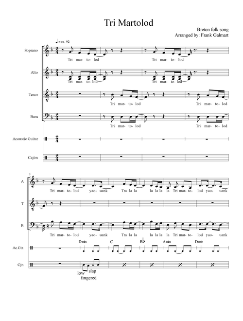 Tri Martolod (Arr. Frank Galmart) - Traditional (Choral, SATB)