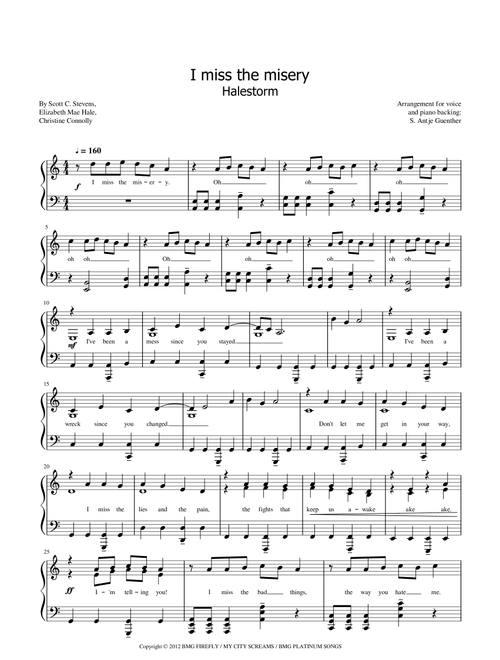 Miss The Misery (Arr. S. Antje Guenther) - Halestorm (Piano Solo)