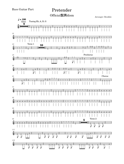 Pretender – official髭男dism Bass Guitar Part