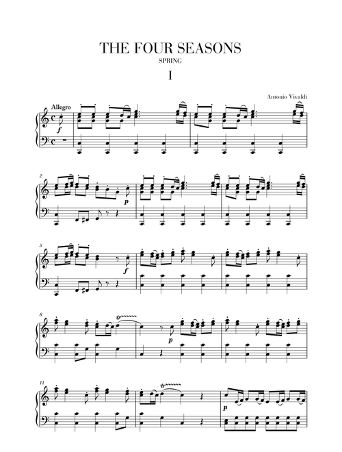 VIVALDI: The Four Seasons - Spring - 1st mov. - Intermediate Piano (Arr. Cadenza Editions) - Antonio Vivaldi (Piano Solo)
