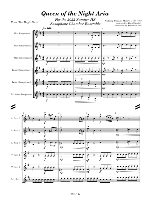Queen of the Night Aria for Small Sax Choir