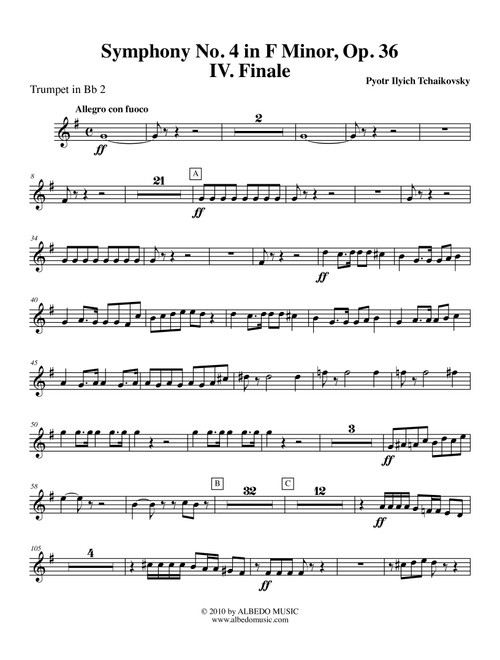 Tchaikovsky Symphony No. 4, Movement IV - Trumpet in Bb 2 (Transposed Part), Op. 36 (Arr. Doug Clyde) - Pyotr Ilyich Tchaikovsky (Trumpet Solo)