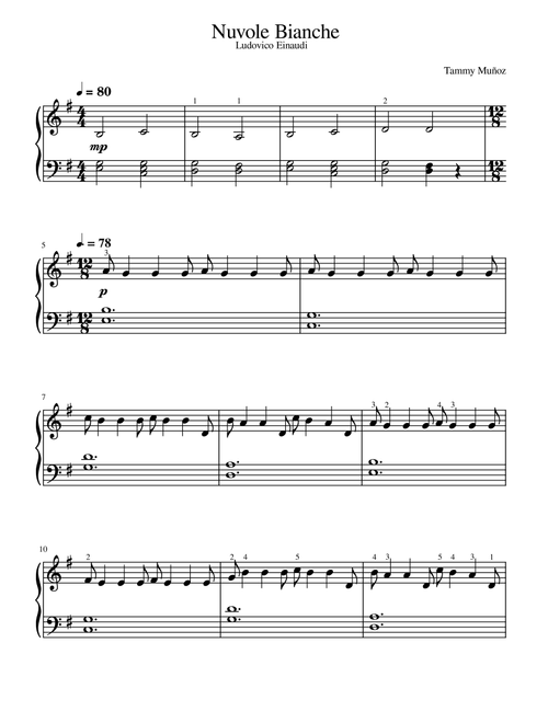 Nuvole Bianche (Arr. Tammy Muñoz) - Francesco Verdinelli (Easy Piano)
