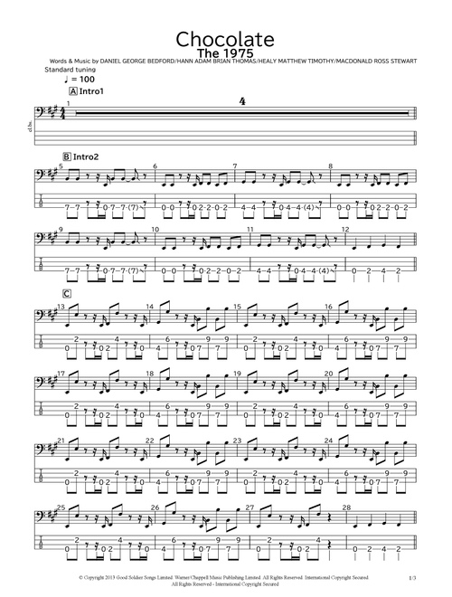 Chocolate (Arr. bassscore.masspro) - The 1975 (Bass Tab)