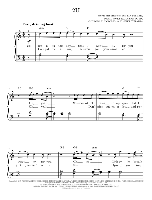 2U - Justin Bieber & David Guetta (Easy Piano)