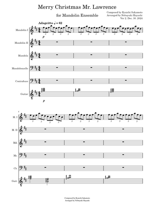 Merry Christmas, Mr. Lawrence – Ryuichi Sakamoto for Mandolin Ensemble
