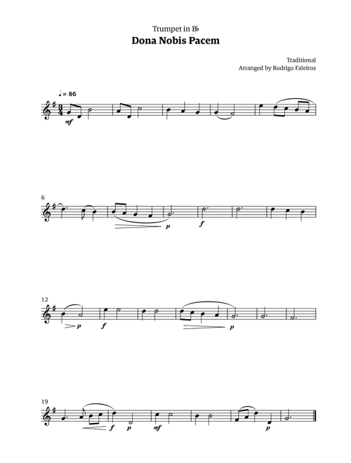 Dona Nobis Pacem - for trumpet (Arr. Rodrigo Faleiros) - Traditional (Trumpet Solo)
